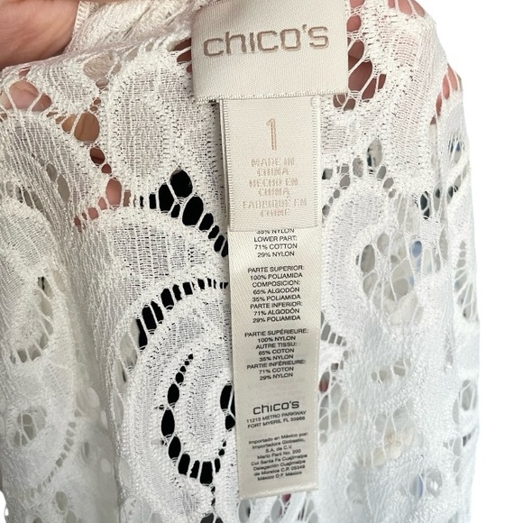 Chicos Mix Lace Tiered Vest Medium Antique White Sheer Boho Chic Casual feminine - Picture 4 of 5